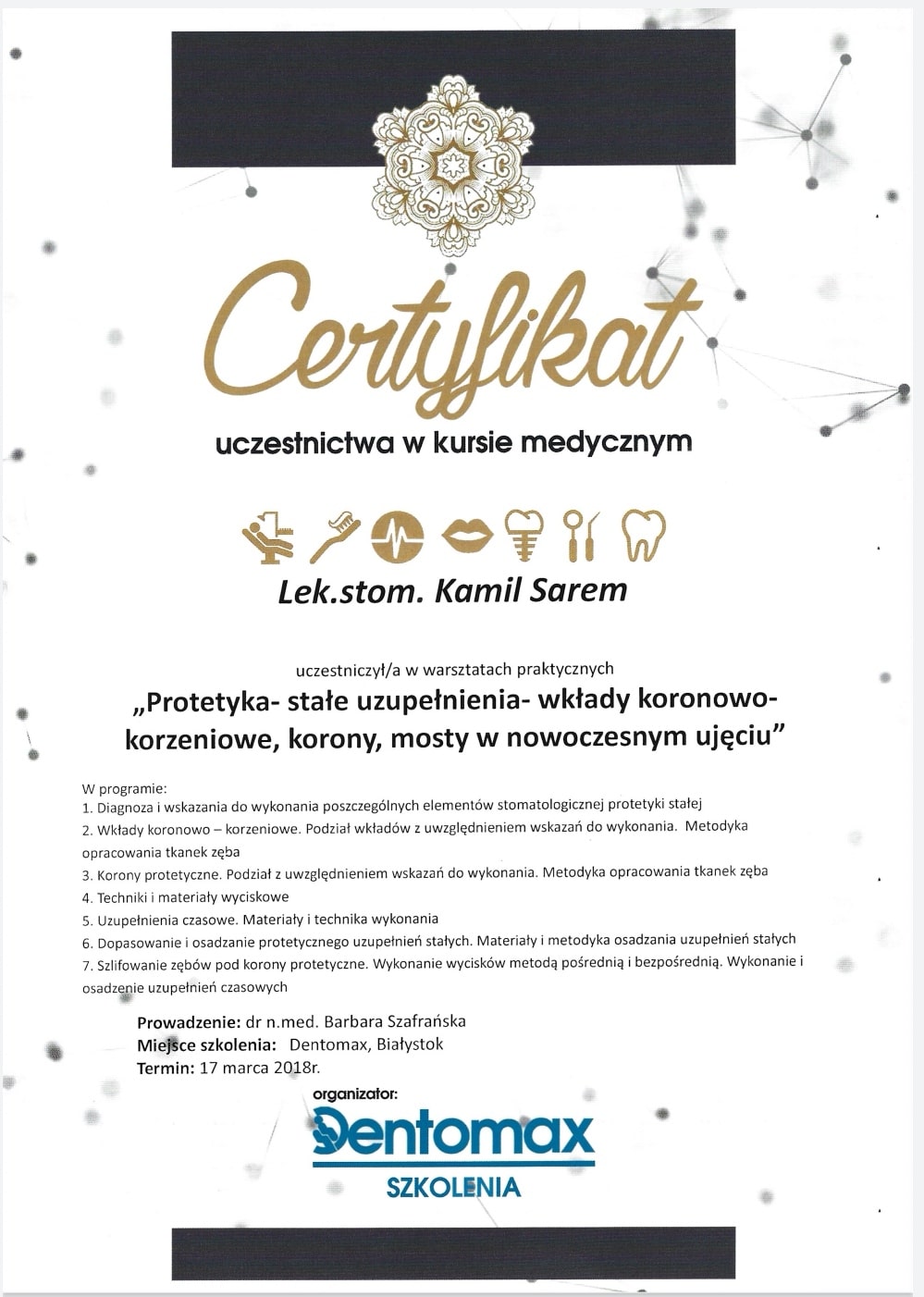 Certyfikat Kamil Sarem