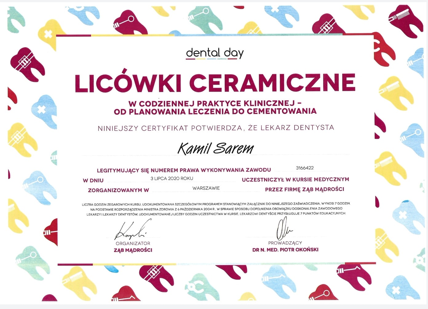 Certyfikat Kamil Sarem