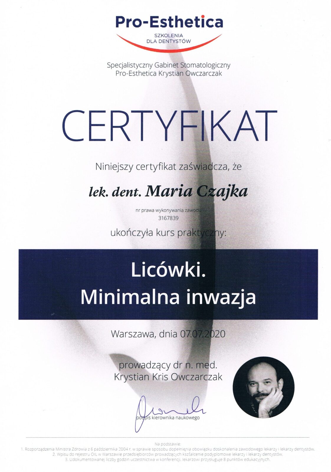 Certyfikat Maria Czajka